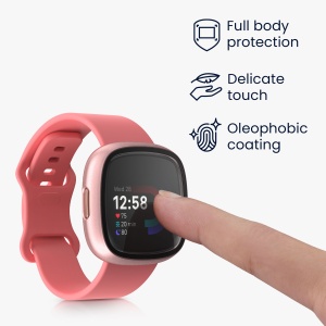 Set 2 Huse Kwmobile cu sticla securizata pentru Fitbit Versa 4/Sense 2, Negru/Roz, Plastic, KWM000024UJ005C - Img 3