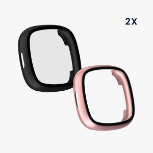 Set 2 Huse Kwmobile cu sticla securizata pentru Fitbit Versa 4/Sense 2, Negru/Roz, Plastic, KWM000024UJ005C - Img 5