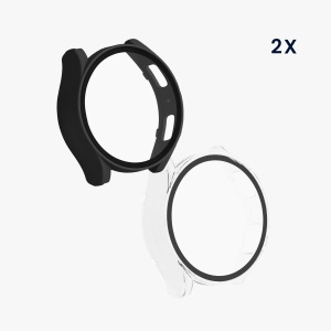 Set 2 Huse Kwmobile cu sticla securizata pentru Samsung Galaxy Watch 6, Negru/Transparent, Plastic, KWM000024TC001C - Img 5