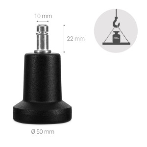 Set 5 Picioare pentru scaun de birou tija 10 mm, Kwmobile, Negru, Nylon, 53197.01 - Img 5