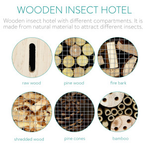 Hotel pentru insecte din lemn de pin Navaris, 24.5 x 28 x 7.5 cm, Maro, 44341 - Img 7