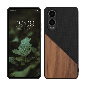 Husa Kwmobile pentru OnePlus Nord CE4 Lite, Maro/Negru, Lemn/Silicon, KWM000022UX001C - Img 1