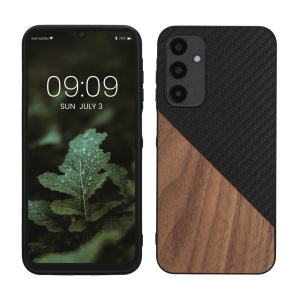 Husa Kwmobile pentru Samsung Galaxy A25, Maro/Negru, Lemn/Silicon, KWM000021QX001C - Img 1
