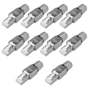 Set 10 Mufe CAT6A RJ-45 pentru cabluri Ethernet CAT6A ecranate, Kwmobile, Argintiu, Metal, 48471.10 - Img 1