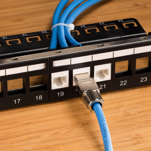 Set 10 Mufe CAT6A RJ-45 pentru cabluri Ethernet CAT6A ecranate, Kwmobile, Argintiu, Metal, 48471.10 - Img 4