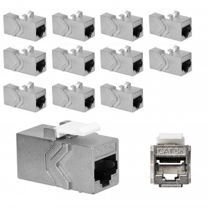 Set 12 Mufe pentru cabluri Ethernet RJ45 si Cat 6A, Kwmobile, Argintiu, Metal, 52348.01.12 - Img 1