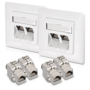 Set 2 Prize duble de retea RJ45 cu 4 mufe CAT 6A, Kwmobile, Alb, Metal, 45360.02 - Img 2