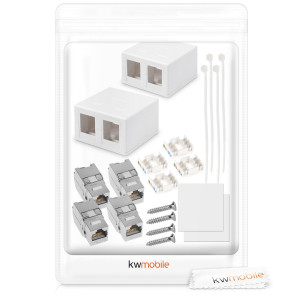 Set 2 Prize ecranate duble de retea RJ45 cu 2 mufe CAT 6A, Kwmobile, Alb, Plastic, 50454.02.02 - Img 6