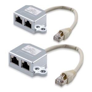 Set 2 Splittere cablu retea T RJ45 la 2 porturi RJ45 LAN, Kwmobile, Argintiu, Metal, 40679 - Img 1