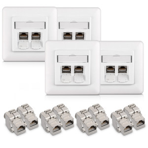 Set 4 Prize duble de retea RJ45 10G cu 8 mufe CAT 6A, Kwmobile, Alb, Metal, 45360.03 - Img 1
