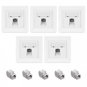 Set 5 Prize ecranate de retea RJ45 cu 5 mufe CAT 6A, Kwmobile, Alb, Metal, 54571.01.05 - Img 1