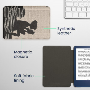 Husa Kwmobile pentru Amazon Kindle (2022), Alb/Negru, Piele ecologica, 59989.13 - Img 7