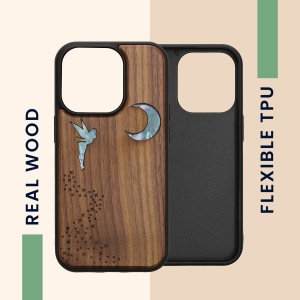 Husa Kwmobile pentru Apple iPhone 14 Pro, Maro/Multicolor, Lemn/Silicon, 59126.08 - Img 3