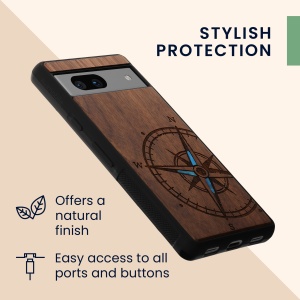 Husa Kwmobile pentru Google Pixel 7a, Maro/Albastru, Lemn, KWM000019YK004C - Img 6