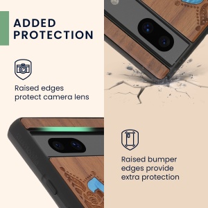 Husa Kwmobile pentru Google Pixel 7a, Maro/Albastru, Lemn, KWM000019YK006C - Img 3