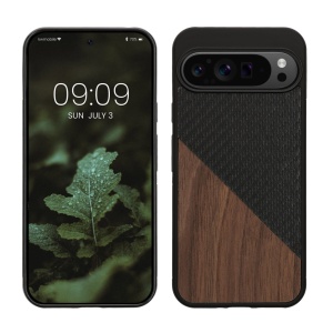 Husa Kwmobile pentru Google Pixel 9 Pro XL, Maro/Negru, Lemn/Silicon, KWM000020QS001C - Img 1