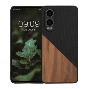Husa Kwmobile pentru OnePlus Nord CE4 Lite, Maro/Negru, Lemn/Silicon, KWM000022UX001C - Img 2