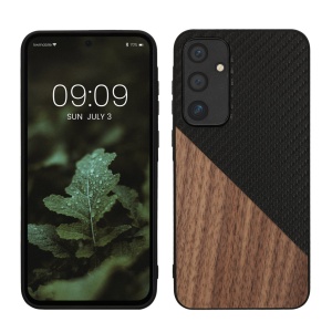 Husa Kwmobile pentru Samsung Galaxy A55 5G, Maro/Negru, Lemn/Silicon, KWM000021QZ001C - Img 1