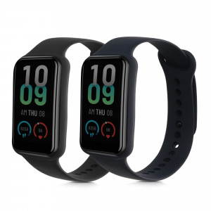 Set 2 curele kwmobile pentru Amazfit Band 7, Silicon, Negru/Albastru, 60111.01 - Img 1