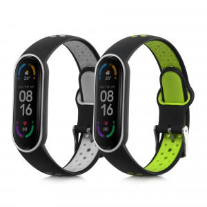 Set 2 curele kwmobile pentru Xiaomi Mi Smart Band 6/Mi Band 6/Band 5, Silicon, Gri/Verde, 59792.02 - Img 1