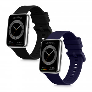 Set 2 curele pentru Huawei Watch Fit 2, Kwmobile, Negru/Albastru, Silicon, 59298.01 - Img 2
