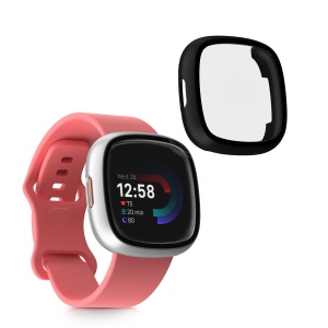 Set 2 Huse Kwmobile cu sticla securizata pentru Fitbit Versa 4/Sense 2, Negru/Argintiu, Plastic, KWM000024UJ004C - Img 2