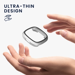 Set 2 Huse Kwmobile cu sticla securizata pentru Fitbit Versa 4/Sense 2, Negru/Argintiu, Plastic, KWM000024UJ004C - Img 4