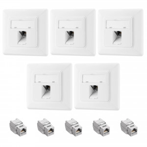 Set 5 Prize ecranate de retea RJ45 cu 5 mufe CAT 6A, Kwmobile, Alb, Metal, 54571.01.05 - Img 2