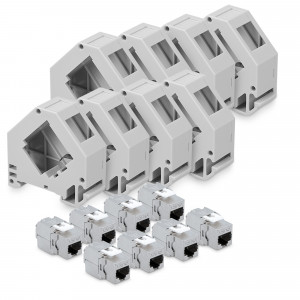 Set 8 Mufe CAT6A de 10 Gbit cu 8 carcase pentru cabluri Ethernet RJ45, Kwmobile, Gri, Metal, 47696.08 - Img 1