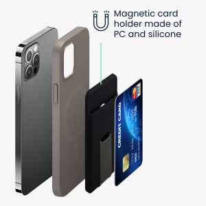 Suport magnetic pentru carduri compatibil cu Apple iPhone 14 Series/iPhone 13 Series/iPhone 12 Series, Kwmobile, Negru, Plastic, 58791.01 - Img 5