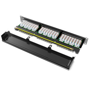 Patch Panel Cat6 cu 24 porturi RJ45 si bara de gestionare a cablurilor, Kwmobile, Negru, Metal, 44493.01 - Img 5