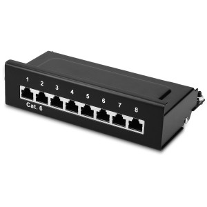 Patch Panel Cat6 cu 8 porturi RJ45 si bara de gestionare a cablurilor, Kwmobile, Negru, Plastic, 42950 - Img 1