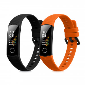 Set 2 curele kwmobile pentru Honor Band 5/Band 4, Silicon, Negru/Portocaliu, 59596.04 - Img 1