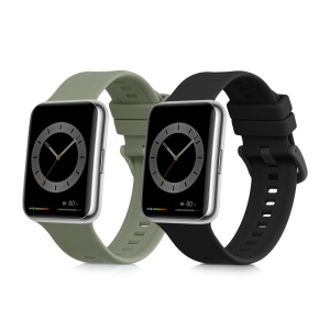Set 2 Curele Kwmobile pentru Huawei Watch Fit 2, Negru/Verde, Silicon, KWM000016VU006C - Img 1