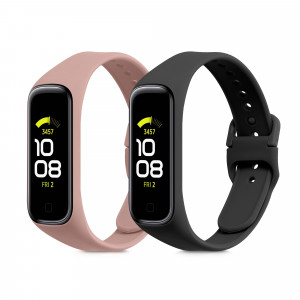 Set 2 Curele pentru Samsung Galaxy Fit 2, Kwmobile, Negru/Roz, Silicon, 53962.10 - Img 1
