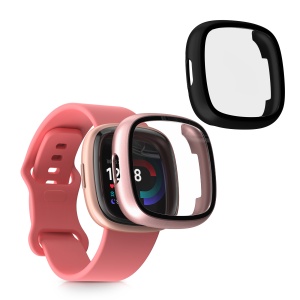 Set 2 Huse Kwmobile cu sticla securizata pentru Fitbit Versa 4/Sense 2, Negru/Roz, Plastic, KWM000024UJ005C - Img 1