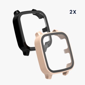 Set 2 Huse Kwmobile cu sticla securizata pentru Garmin Venu Sq 2 Music, Negru/Roz, Plastic, KWM000024ZF005C - Img 5