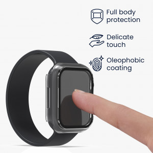 Set 2 Huse pentru Apple Watch 7 (41mm), kwmobile, Sticla securizata, Negru / Transparent, 56540.01 - Img 4
