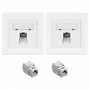 Set 2 Prize ecranate de retea RJ45 cu 2 mufe CAT 6A, Kwmobile, Alb, Metal, 54571.01.02 - Img 1
