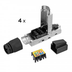 Set 4 Mufe CAT6A RJ-45 pentru cabluri Ethernet CAT6A ecranate, Kwmobile, Argintiu/Negru, Metal, 52520.04 - Img 4
