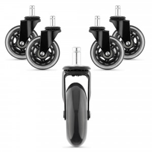 Set 5 Roti pentru scaun de birou tija 11 mm, Kwmobile, Negru, Poliuretan, 53129.01 - Img 1
