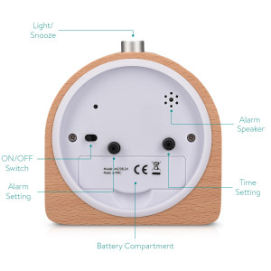 Ceas cu alarma analogic din lemn Snooze Retro, 46228.24 - Img 4