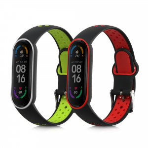 Set 2 curele kwmobile pentru Xiaomi Mi Smart Band 6/Mi Band 6/Band 5, Silicon, Verde/Rosu, 59792.05 - Img 1