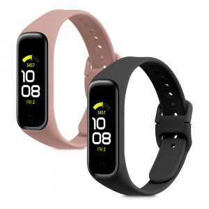Set 2 Curele pentru Samsung Galaxy Fit 2, Kwmobile, Negru/Roz, Silicon, 53962.10 - Img 2