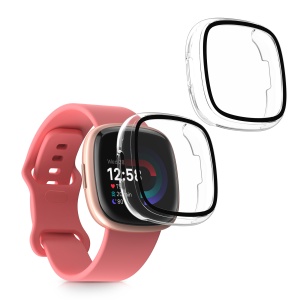 Set 2 Huse Kwmobile cu sticla securizata pentru Fitbit Versa 4/Sense 2, Transparent, Plastic, KWM000024UJ001C - Img 1
