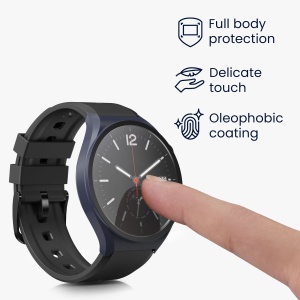 Set 2 Huse Kwmobile cu sticla securizata pentru Xiaomi Watch S1, Negru/Albastru inchis, Plastic, KWM000015ES003C - Img 3