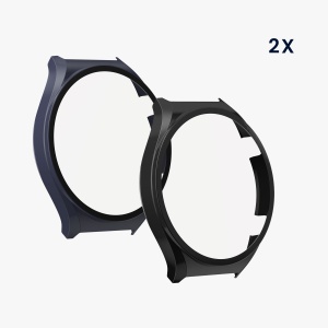 Set 2 Huse Kwmobile cu sticla securizata pentru Xiaomi Watch S1, Negru/Albastru inchis, Plastic, KWM000015ES003C - Img 5
