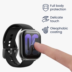 Set 2 Huse Kwmobile pentru Amazfit Active, Transparent/Negru, Silicon, KWM000025BI001C - Img 3