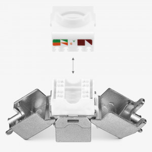 Set 2 Prize ecranate de retea RJ45 cu 2 mufe CAT 6A, Kwmobile, Alb, Metal, 54571.01.02 - Img 6