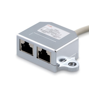 Set 2 Splittere cablu retea T RJ45 la 2 porturi RJ45 LAN, Kwmobile, Argintiu, Metal, 40679 - Img 5